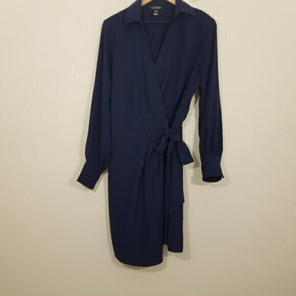 Ralph Lauren Black Label Navy Blue Long Sleeve Wrap Dress Size 10